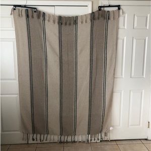 Bloomingville Woven Recycled Cotton Blend Fringe Blanket Throw Neutral strip